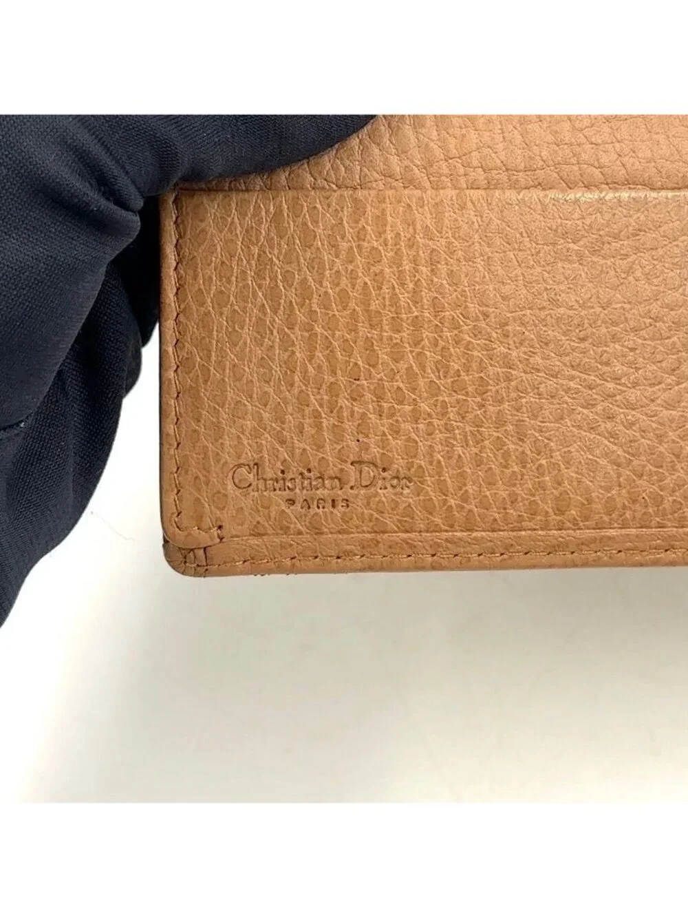 Dior Honeycomb Pattern Billfold Leather Beige Light Brown Wallet